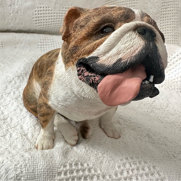 Original Size Sandicast Sculpture Brindle Fawn Bulldog Tongue Out Sitting 2006 - Picture 10 of 15